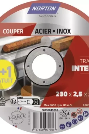 Livraison Express Disque a tronconner metal moyeu deporte 230x2.5x22 lot 3+1 intensif norton