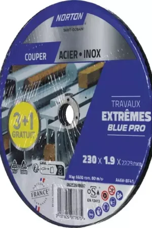 Dernière Chance Disque a tronconner metal plat 230x1,9x22,2 lot de 3 +1 extreme norton