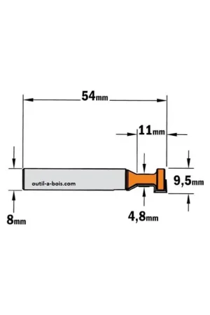 Acheter Direct Fraise CMT pour Rainure en T - diamètre 9,5 mm - queue de 8 mm