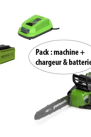 Tronçonneuse 40V 40cm + 1 batterie 4Ah + 1 chargeur universel Vente Flash
